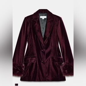 Zara Velvet Blazer with Faux Fur Cuffs, size L